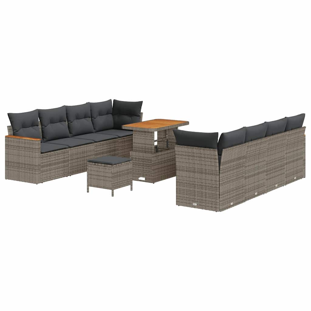 Garten-Sofa-Set mit Kissen mit Speicher Grau Poly Rattan